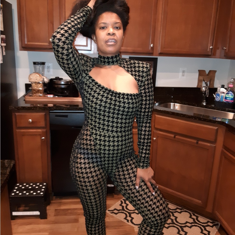 IVY PARK Green-Black Houndstooth Jumpsuit